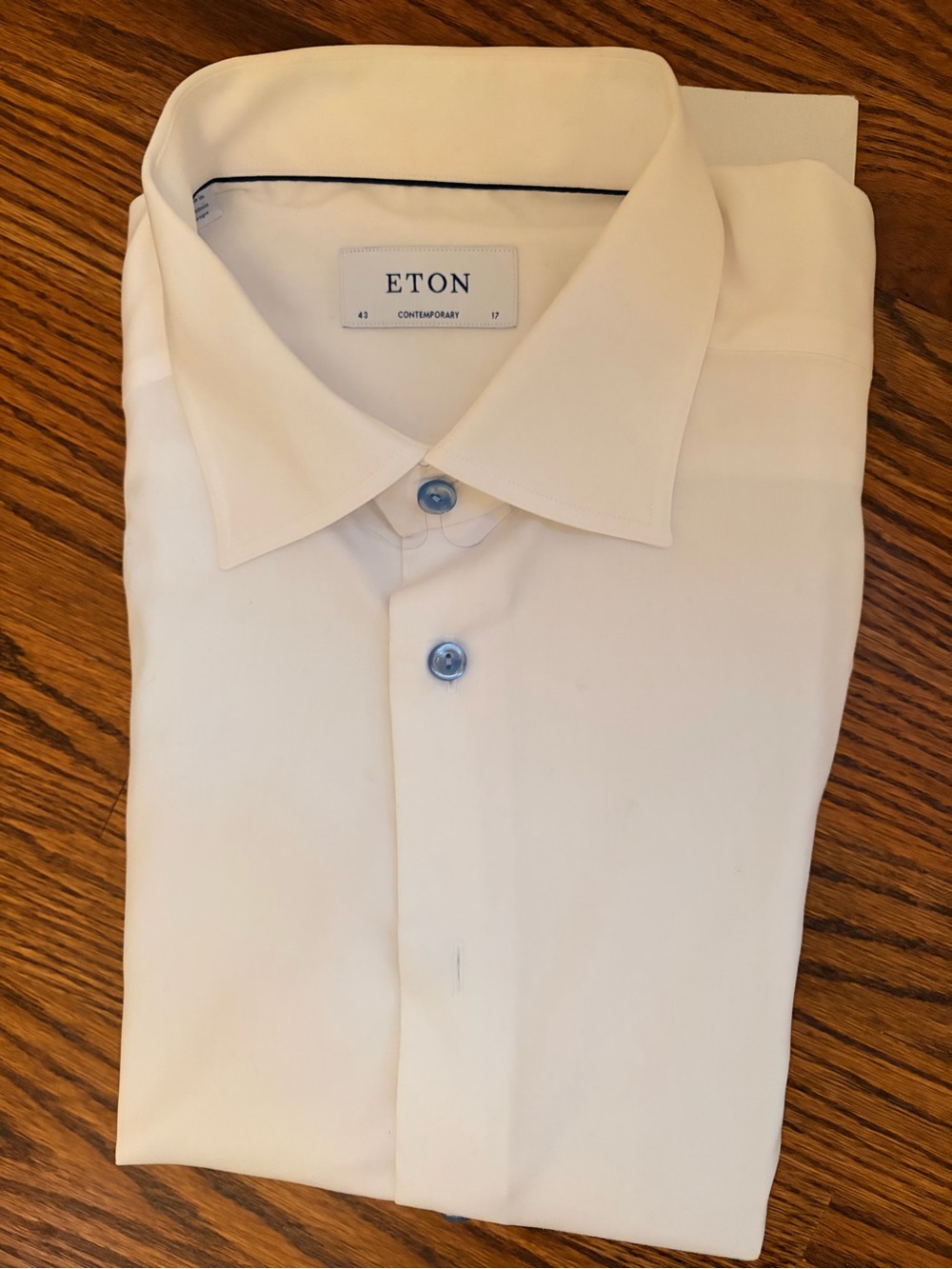 Eton Contemporary Fit White Dress Shirt Blue Buttons Size 43 / 17
